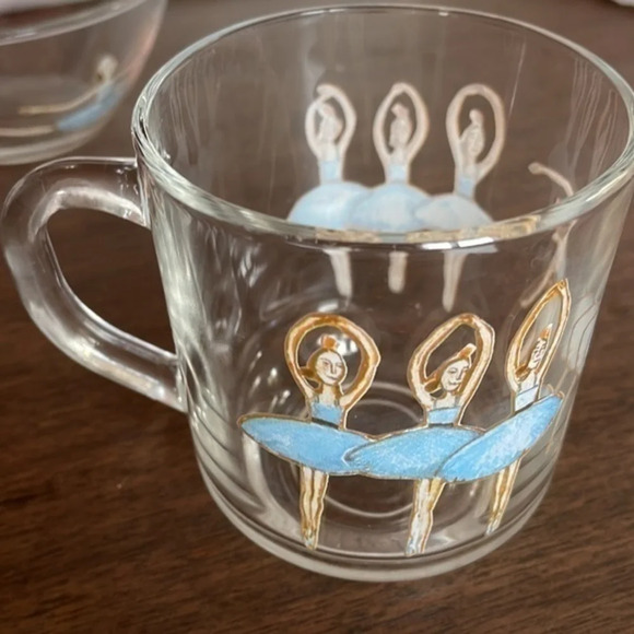 Vintage Arcoroc France Glass Plate, Matching Cup and Bowl Painted With Ballerina - Picture 7 of 11